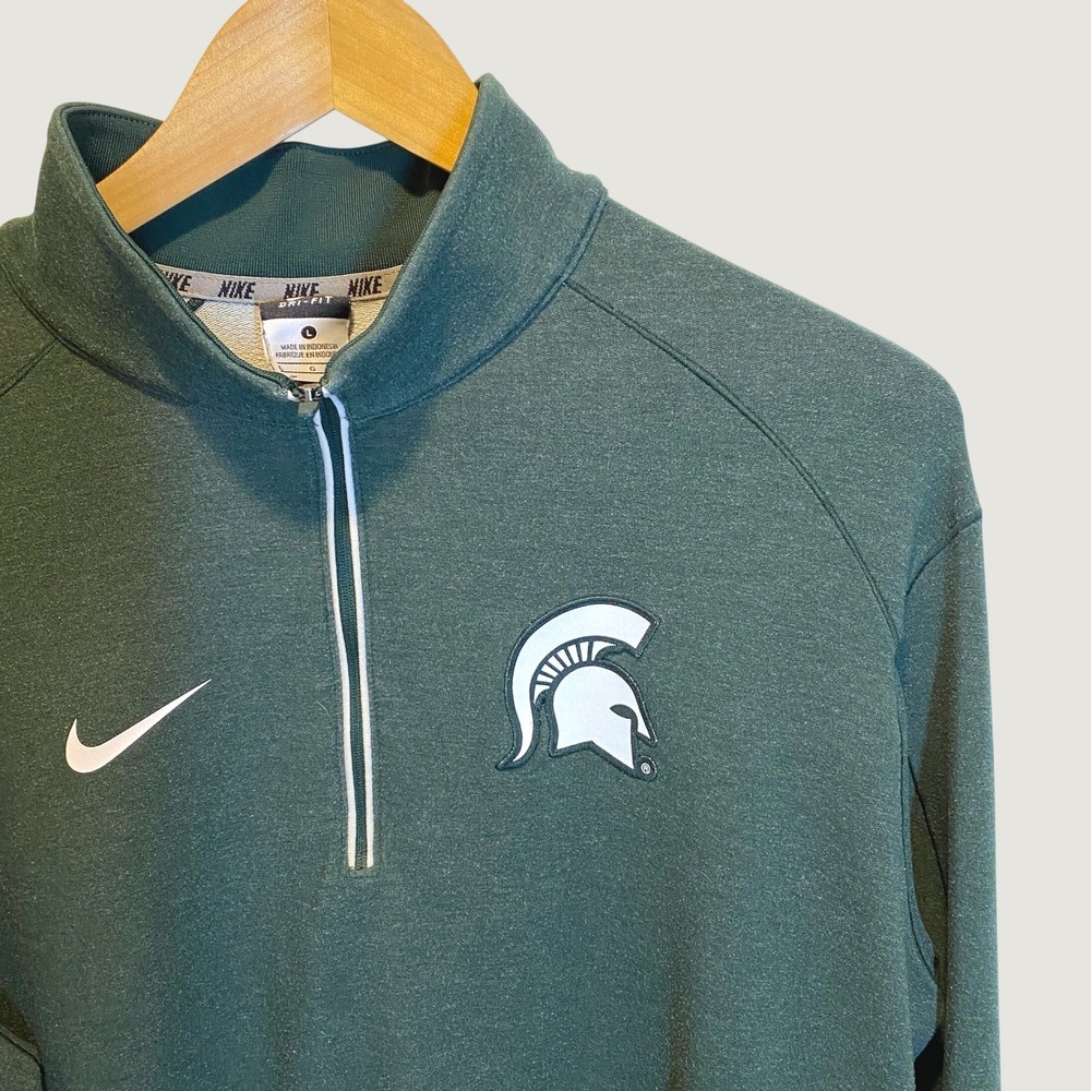 Nike Quarter Zip Pullover Mens Large Green Excellent Michigan State Spartans